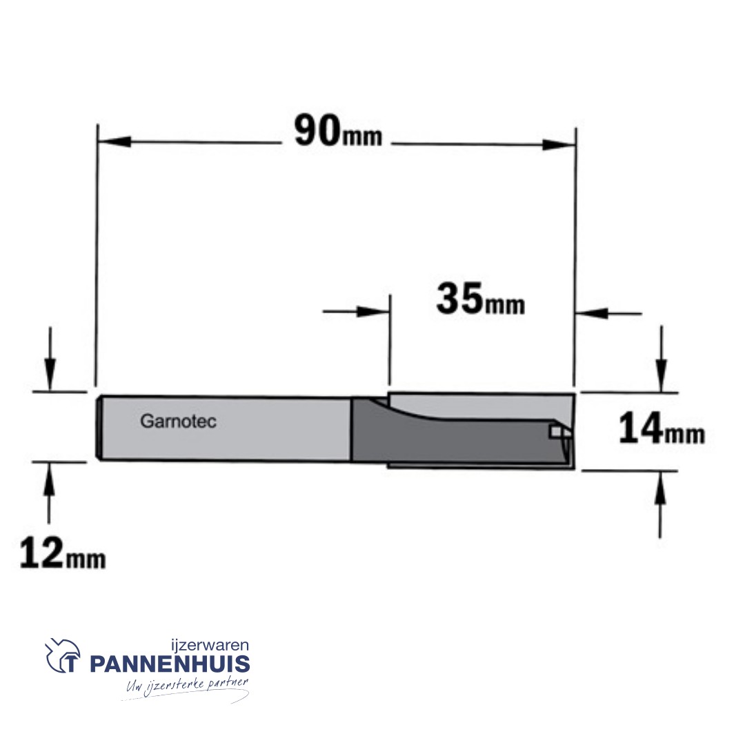 Rechte groeffrees, D=14, I=35, L=90, Z=Z2+1, S=Ø12, Kwaliteit=HW - Afbeelding 2