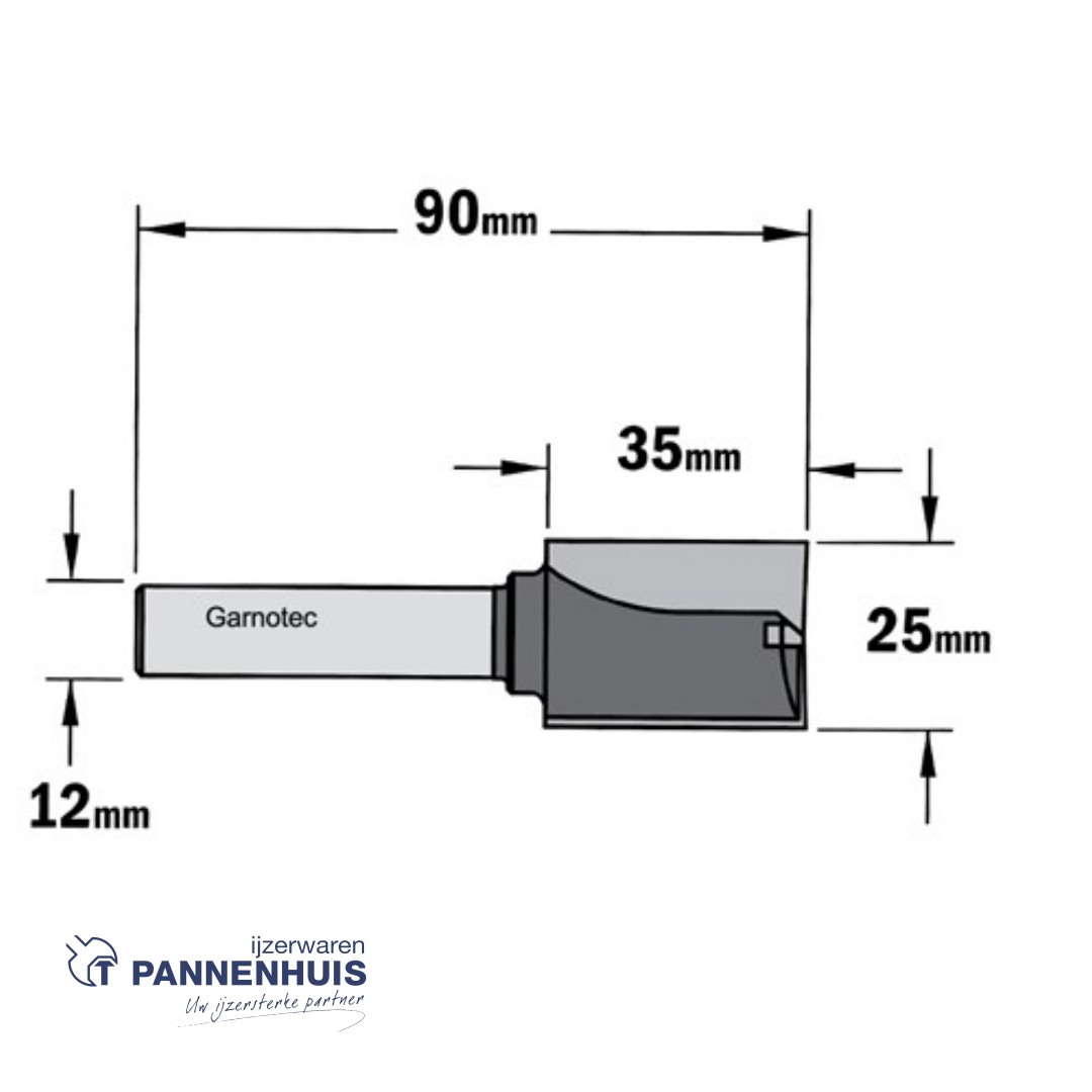 CMT Rechte groeffrees, HW D=25 x 35mm L=90 S=12 Z2+1 - Afbeelding 2