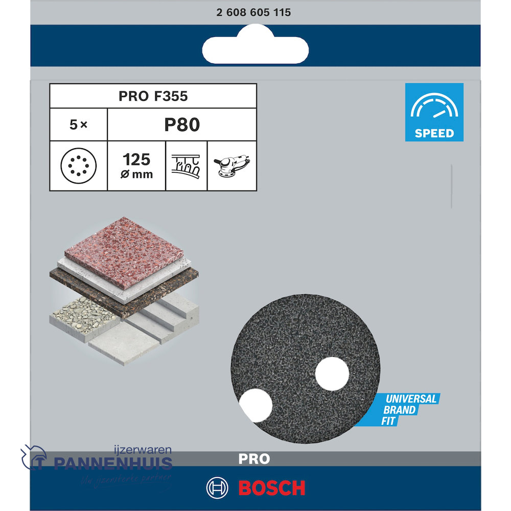 Bosch Schuurblad 5x 125 K 80 BFS 8-gaten F355 - Afbeelding 3