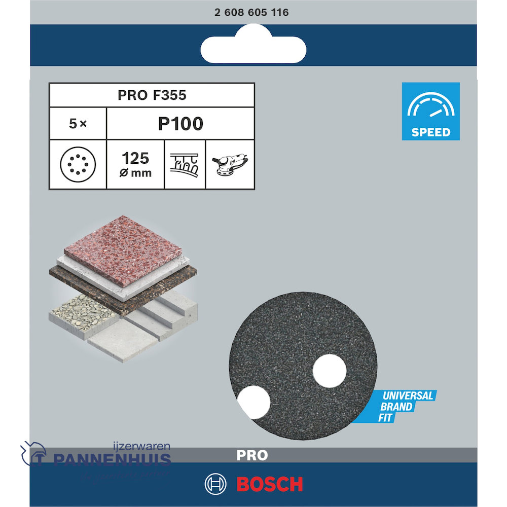 Bosch Schuurblad 5x 125 K100 BFS 8-gaten F355 - Afbeelding 3