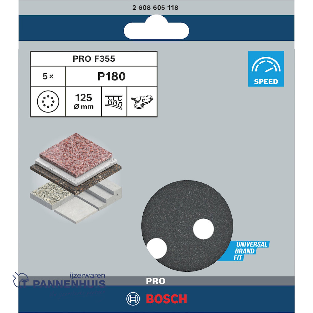 Bosch Schuurblad 5x 125 K180 BFS 8-gaten F355 - Afbeelding 3