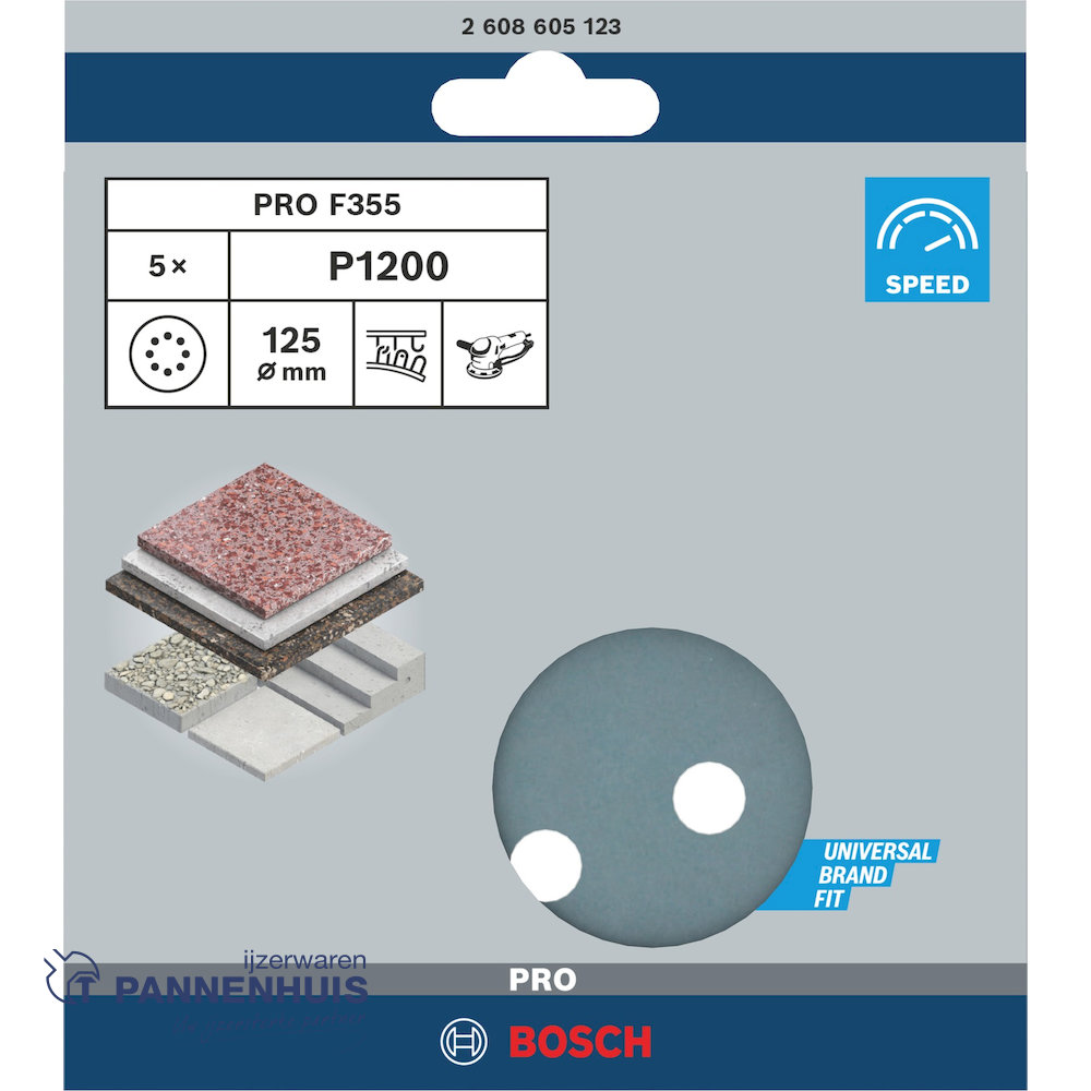 Bosch Schuurblad 5x 125 K1200 BFS 8-gaten F355 - Afbeelding 3