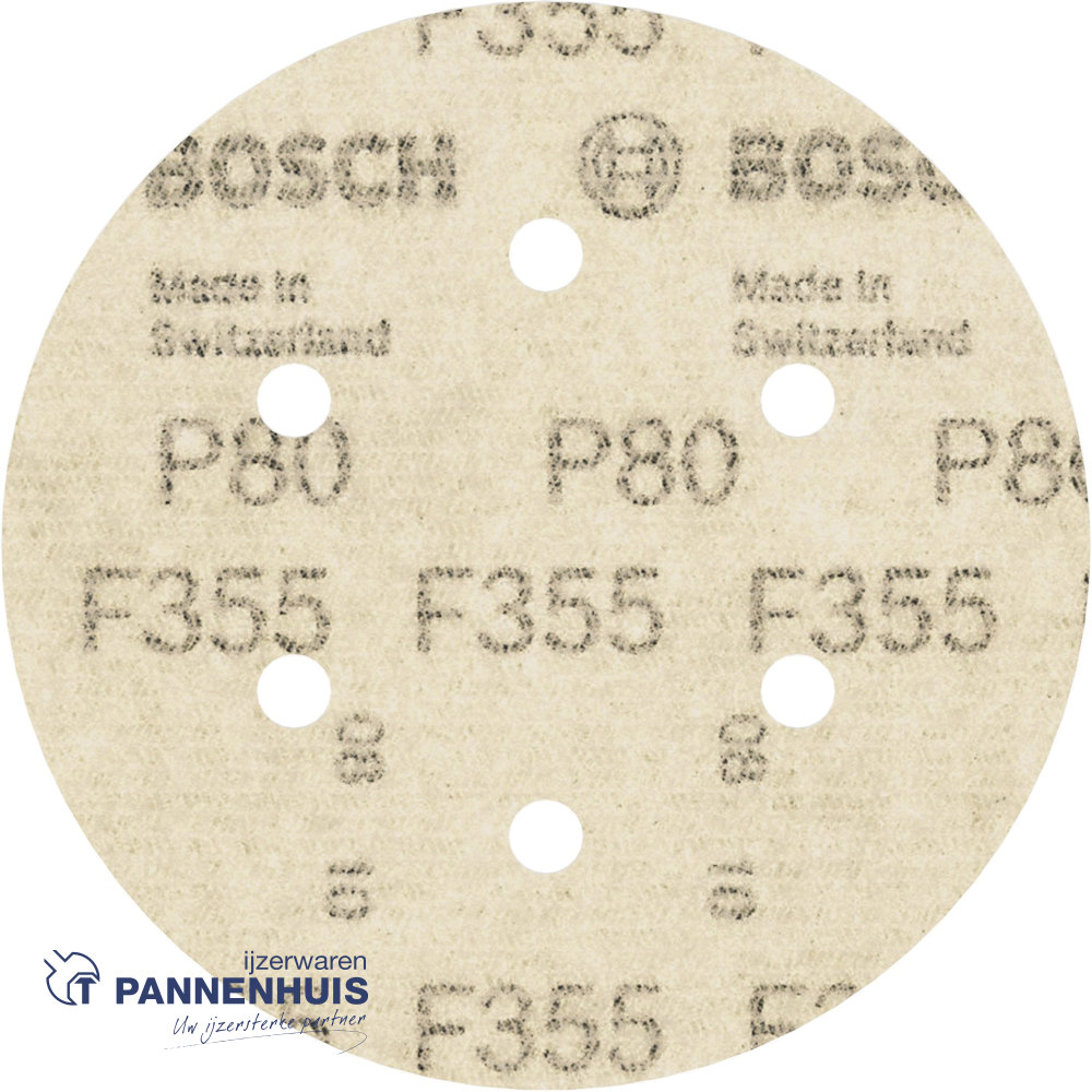 Bosch Schuurvel F355 150 mm, korrel 80, 8 gaten, 5x - Afbeelding 2