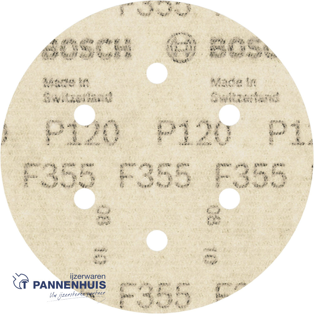 Bosch Schuurvel F355 150 mm, korrel 120, 8 gaten, 5x - Afbeelding 2