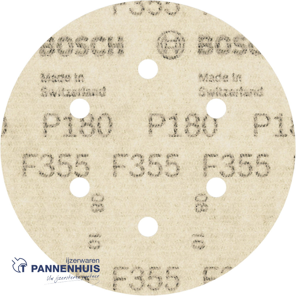 Bosch Schuurvel F355 150 mm, korrel 180, 8 gaten, 5x - Afbeelding 2