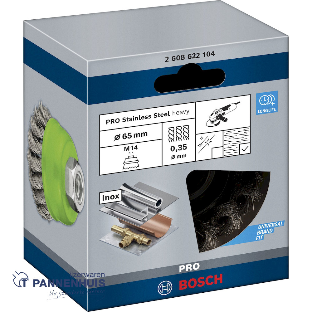 Bosch Komborstel getordeerd 65 x 0,35 mm M14 roestvrij staal - Afbeelding 2
