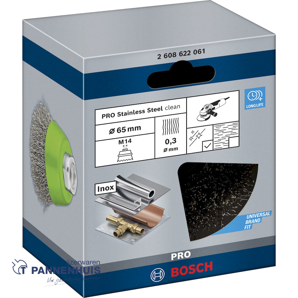 Bosch Komborstel gegolfd 65 x 0,3 mm M14 roestvrij staal - Afbeelding 2