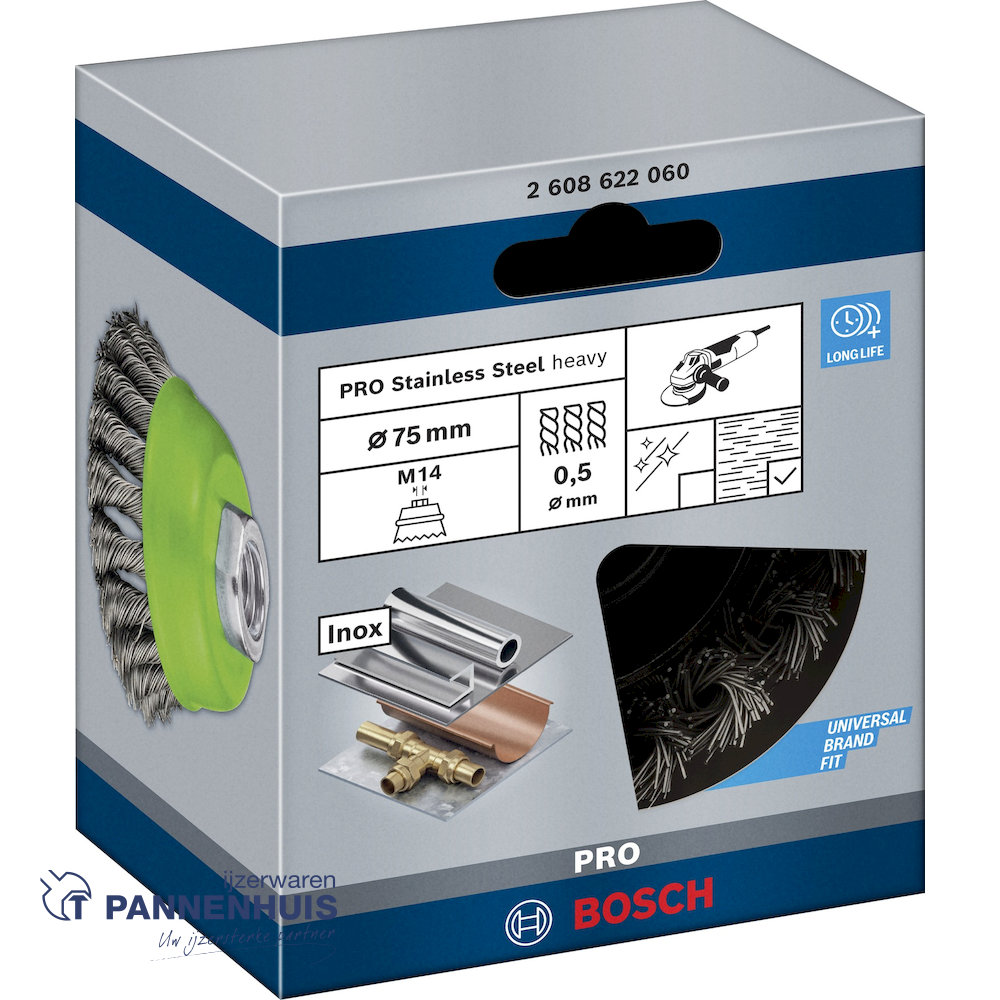 Bosch Komborstel getordeerd 75 x 0,5 mm M14 roestvrij staal - Afbeelding 3