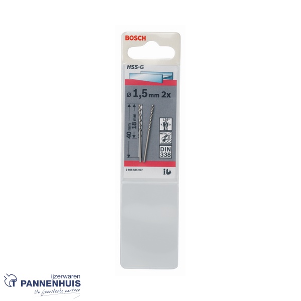 Bosch Metaalboor HSS-G, DIN 338, 1,5 x 18 x 40 mm 2x - Afbeelding 2