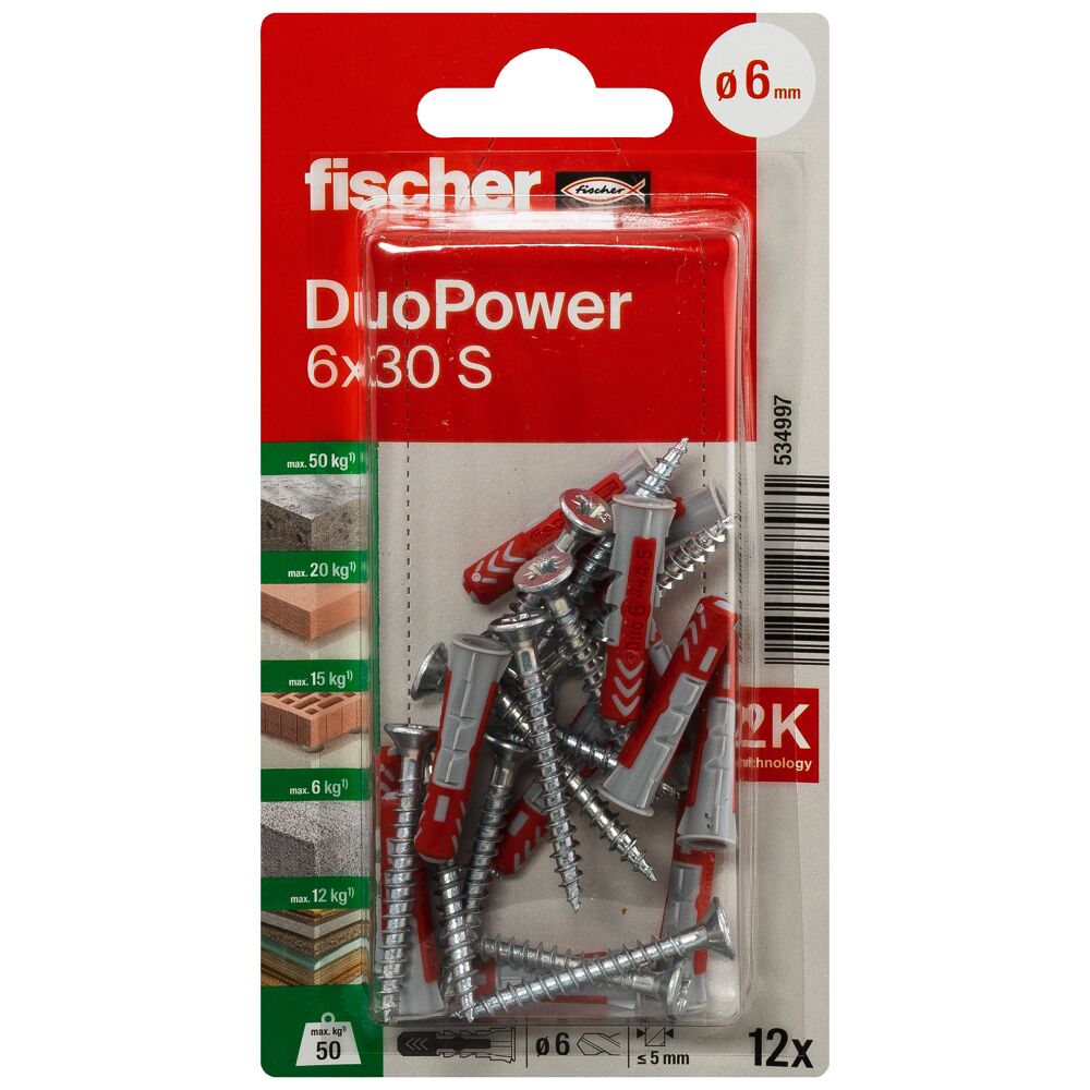 fischer DuoPower 6x30 met schroef (blister) - Afbeelding 2