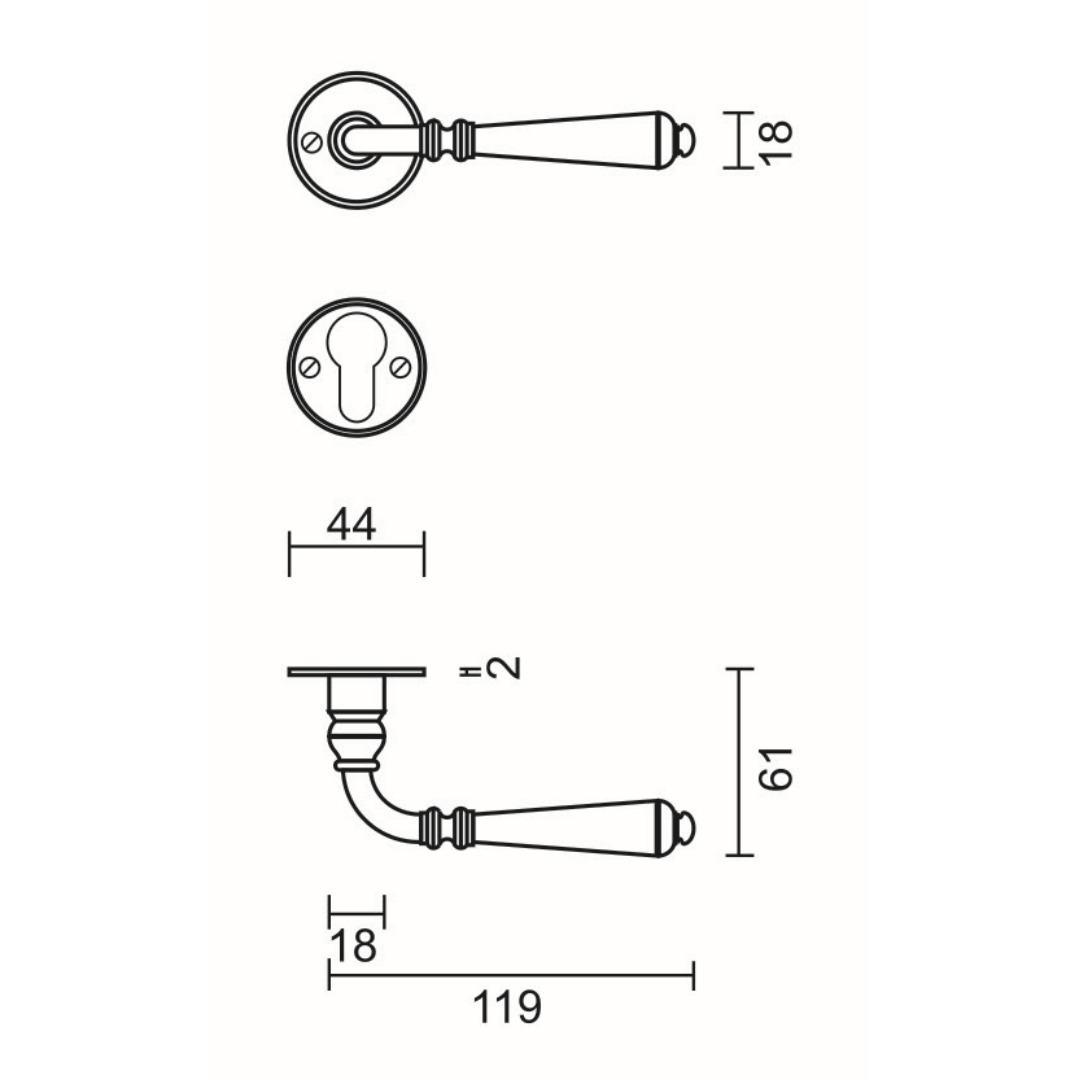 Deurkruk Pro ELEGEANCE ROEST ROND R+E CYL - Afbeelding 2