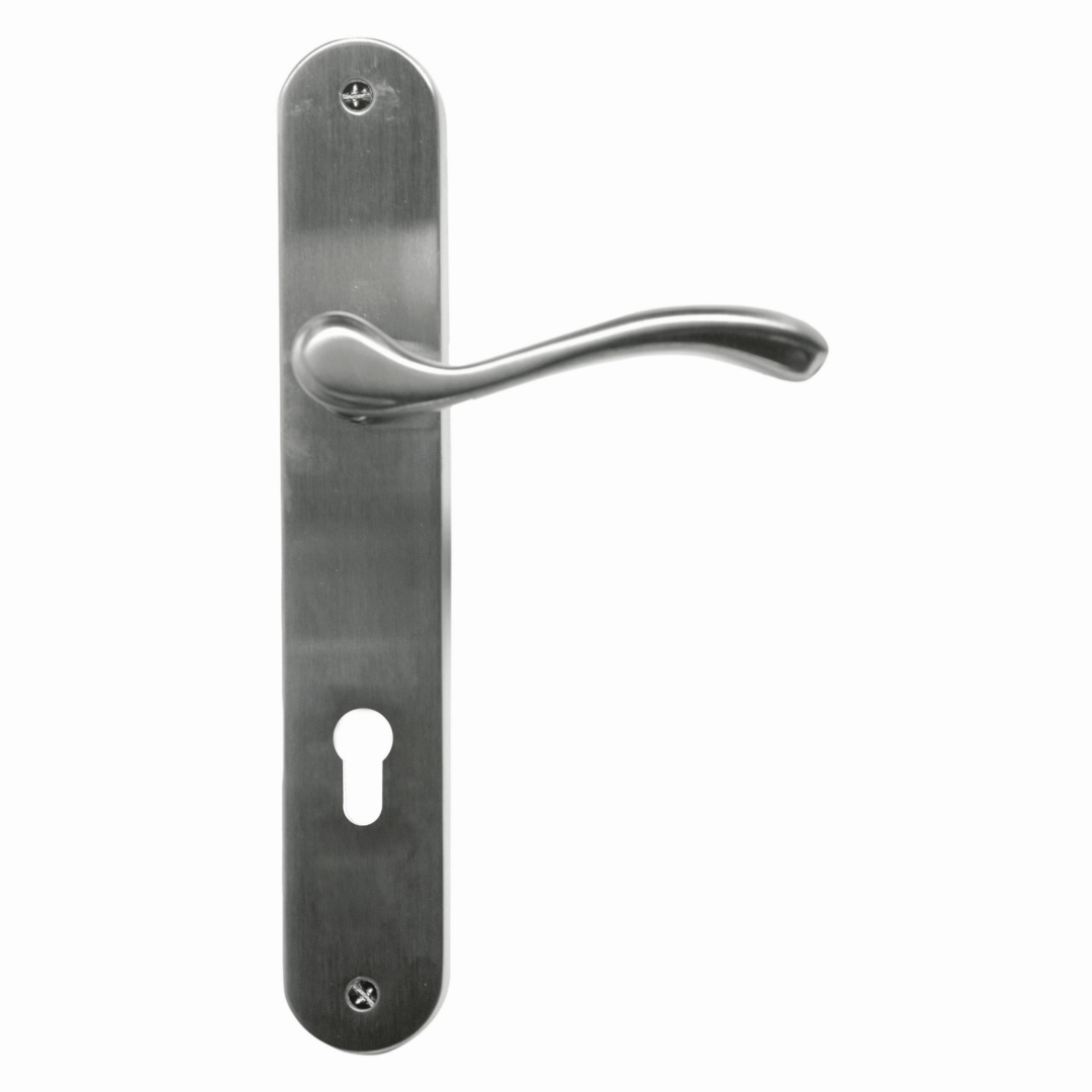 Deurkruk Pro ERICA INOX LOOK PLAAT+CYL 85MM