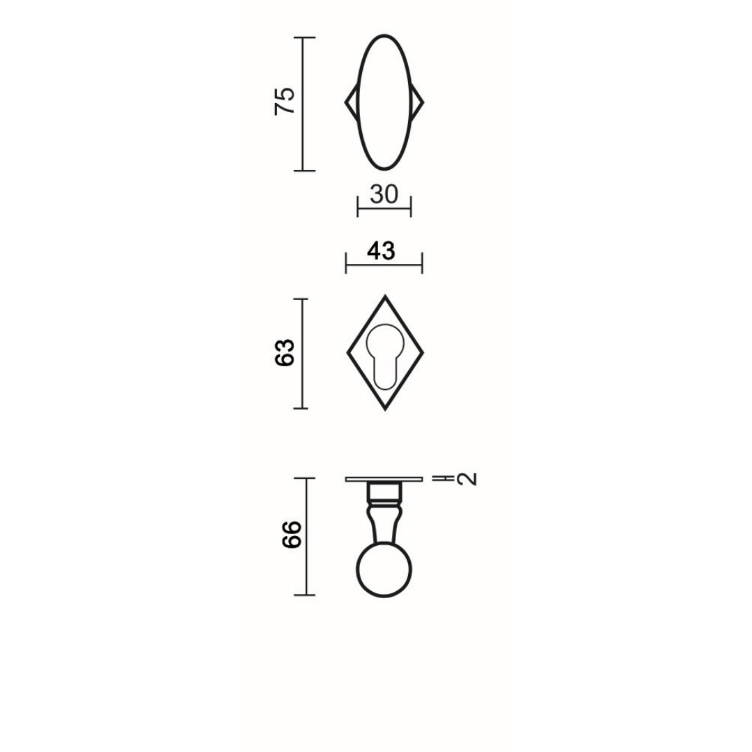 Deurkruk Pro OLIVE IJZER RUIT R+E CYL - Afbeelding 2