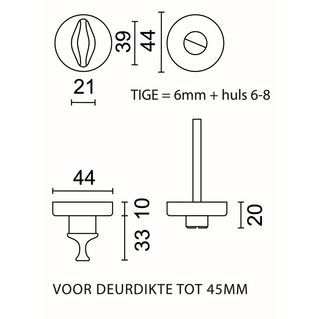 WC garnituur rond Klikrozas 45MM INOX LOOK - Afbeelding 2
