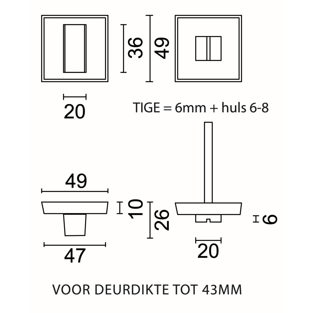 WC garnituur SQUARE 48MM INOX LOOK - Afbeelding 2