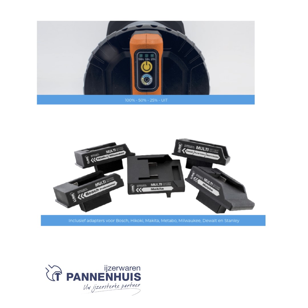 Lumx MULTI-BATTERY HYBRID LED straler TM-60 / 60W / IP65 / 3000-4500-6500K incl 6 adapters - Afbeelding 3
