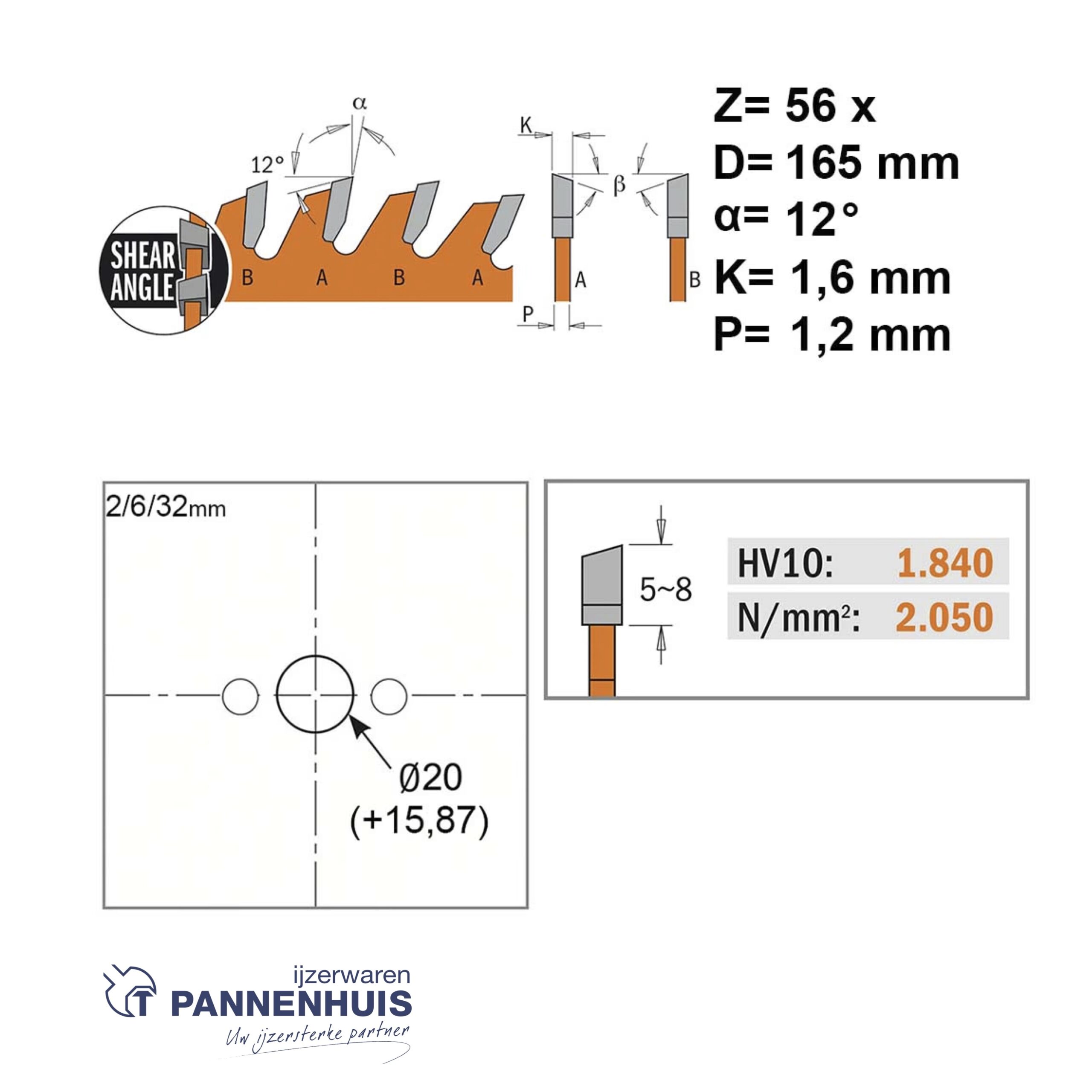 CMT Cirkelzaag 165x20(15,87) Z56 HW Massieve houtsoorten, Beplakte platen - Afbeelding 2