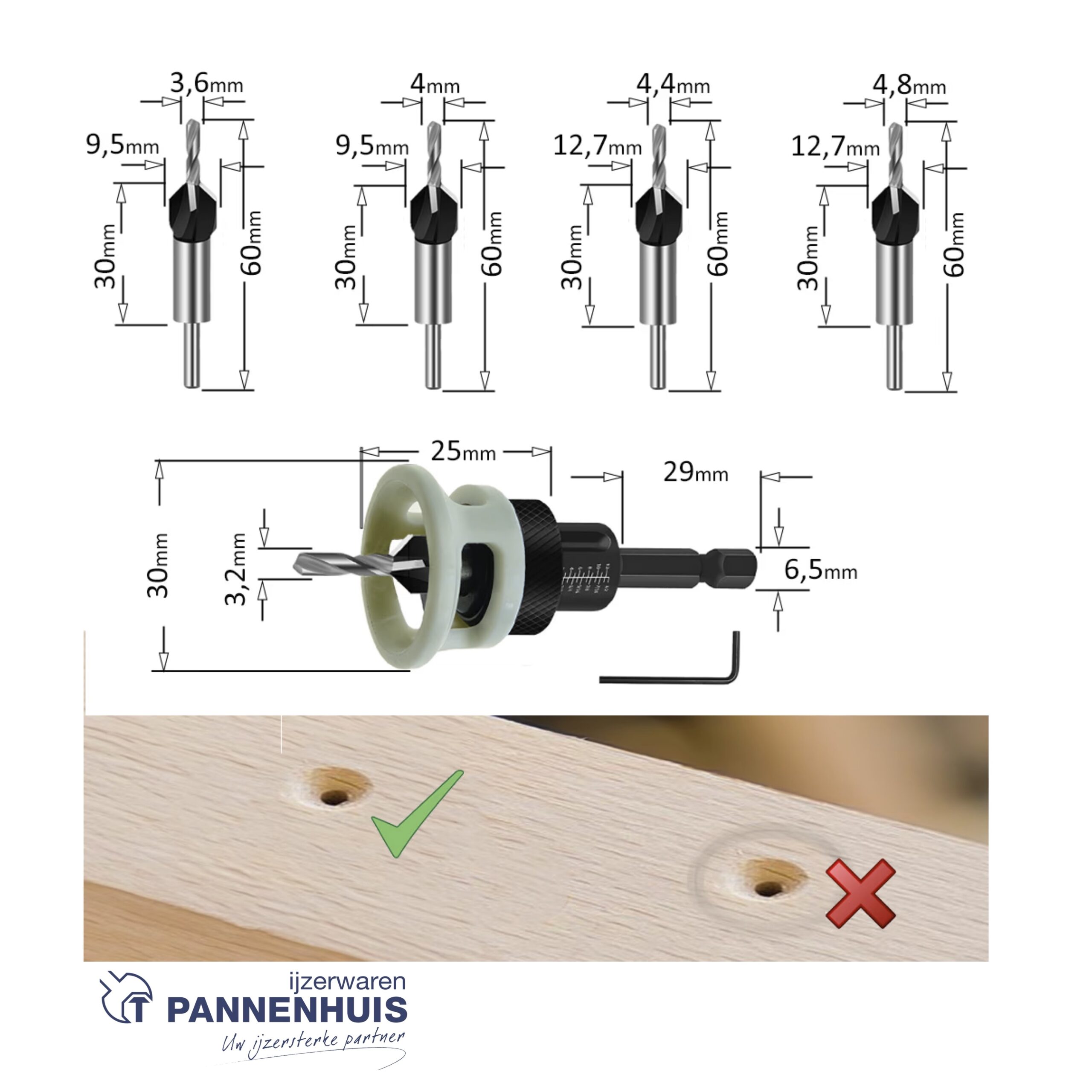 CMT 5-delige Verzinkborenset met diepte-instelling - Afbeelding 2