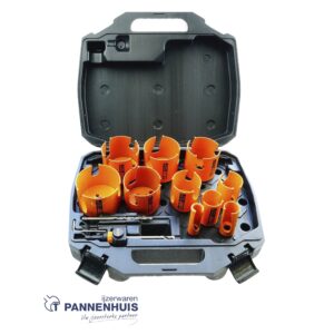 CMT 10-delige multi-construct gatzagenset in koffer D= 22, 29, 35, 44, 54, 68, 70, 73, 76 en 83mm*Snelwisselhouder HEX 8,5 + HSS, HW boor + inbussleutel